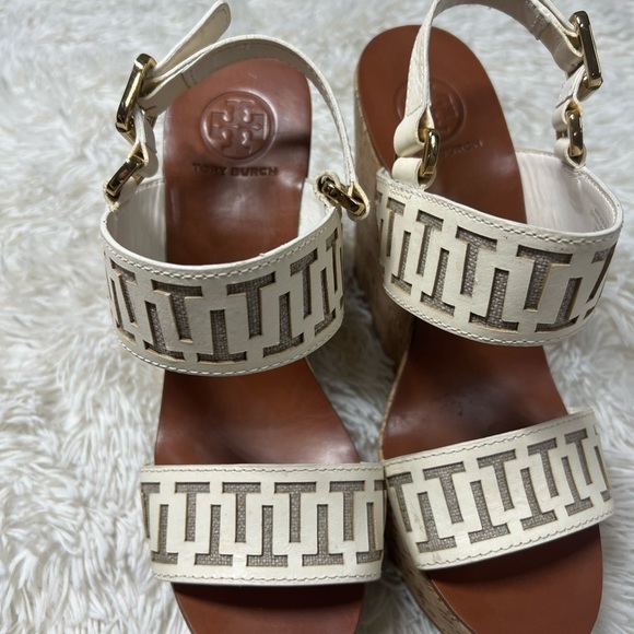 Tory Burch Regan T Logo Cork Wedge Sandals - Size 9.5 - Picture 2 of 10